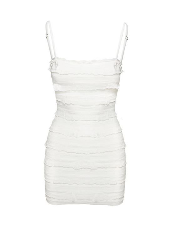 Princess Polly Dresses & Skirts - Princess Polly Molina White Solid Fringe Ruffle Mini Dress Sleeveless Zip US 6